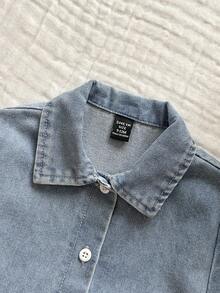 Vintaside Kids 女婴牛仔休闲宽松短袖衬衫搭配弹力腰牛仔短裤套装，轻盈柔软的棉质牛仔面料，春夏时尚必备单品，适合日常穿着、外出、聚会等场合，全新夏季系列 - 淺色水洗藍 - 查看 5