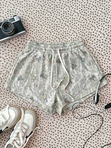 SHEIN Tween Girls' Knit Camouflage Print Drawstring Waist Casual Shorts - Multicolor - View 1