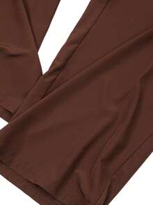 SHEIN PETITE CURVE Quần ống rộng màu trơn cỡ lớn, kiểu dáng thường ngày, đa năng. - màu nâu - Xem 4