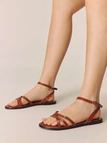 Styleloop Ladies Buckle, Decoration, Flat Sandals, Holiday Atmosphere, Summer Wear, Travel Essentials - Brown - View 6