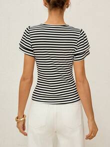 Lymera 女士圆领条纹休闲百搭日常短袖T恤 - 彩色 - 查看 2