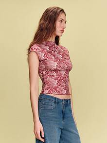 lacRébo Pleated Floral Print Top Colored Summer Look Spring Summer French Style Parisian Style Vintage Top Burgundy Flower Top Going Out - Multicolor - View 1