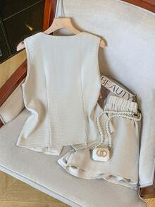 GlowEve Women's Summer Casual Commuting Vest And Shorts 2 Pieces Set - Apricot - View 2