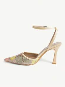 CUCCOO CHICEST Damskor Spetsiga Bröllopsbankett Fest Eleganta Blommor Höga Klackar - Guld - Visa 11