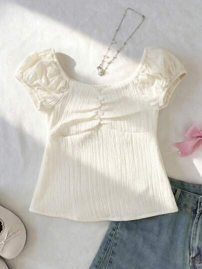 LMoss Kids Young Girl Woven Solid Color Casual Shirt