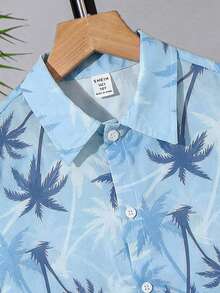 SHEIN 两件套男童休闲校服/度假印花衬衫短裤套装，适合通勤、上学、日常休闲、运动、春夏穿着。 - 彩色 - 查看 5