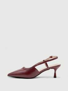 CUCCOO BIZCHIC Women's High-Heeled Shoes, Retro Burgundy Patent Leather High Heels, French Pointed Back Strap Gold Buckle Decorative Sandals, Spring And Summer Commuting Dating Elegant Shoes Spring Shoes - Burgundy - View 10