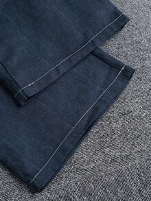 PAVTROS Men's Casual Front Button Long Sleeve Denim Effect Jacket And Pants Set - Blue - View 4