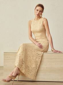 MOTF PREMIUM Đầm ren không tay dáng đuôi cá thanh lịch, thích hợp mặc hàng ngày và hẹn hò, mùa xuân/hè. - Màu Khaki - Xem 6