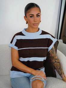 SAYEHFBABY Women's Striped Knit Loose Casual Short Sleeve Crew Neck Top Summer - Multicolor - View 6