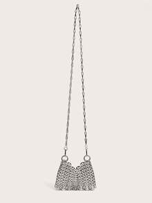 Enchnt 24pcs Handmade Shiny Sequins & Sequin Embellished Crossbody Bag With Detachable Strap, Silver Color, Women - Silver - View 5
