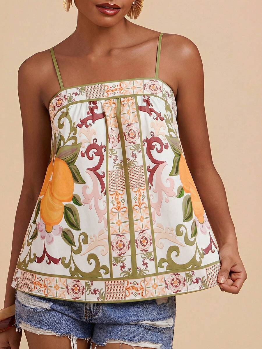 Travachic 女士印花宽松休闲度假吊带衫 - 彩色 - 查看 1