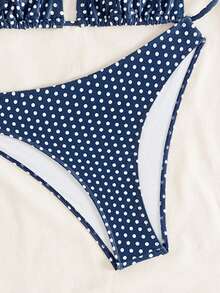 Swim Mod Bộ bikini cạp thấp, cổ yếm, màu xanh hải quân phối chấm bi trắng, gợi cảm dành cho nữ, thích hợp cho mùa hè. - Màu xanh hải quân - Xem 5