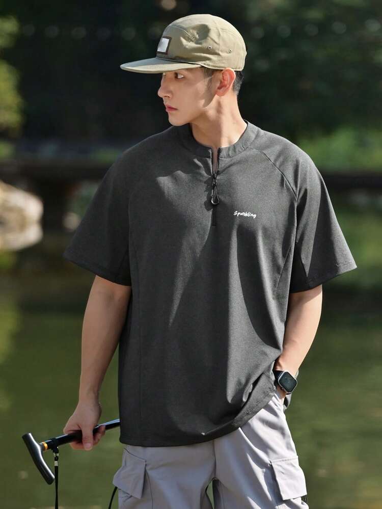 Men's Short Sleeve Raglan Sleeve Half-Placket Outdoor T-Shirt, Summer