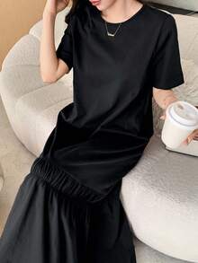 DAZY Spring & Summer Loose Business Casual Fashion Office Wear T-Shirt Dress For Women - Black - View 6
