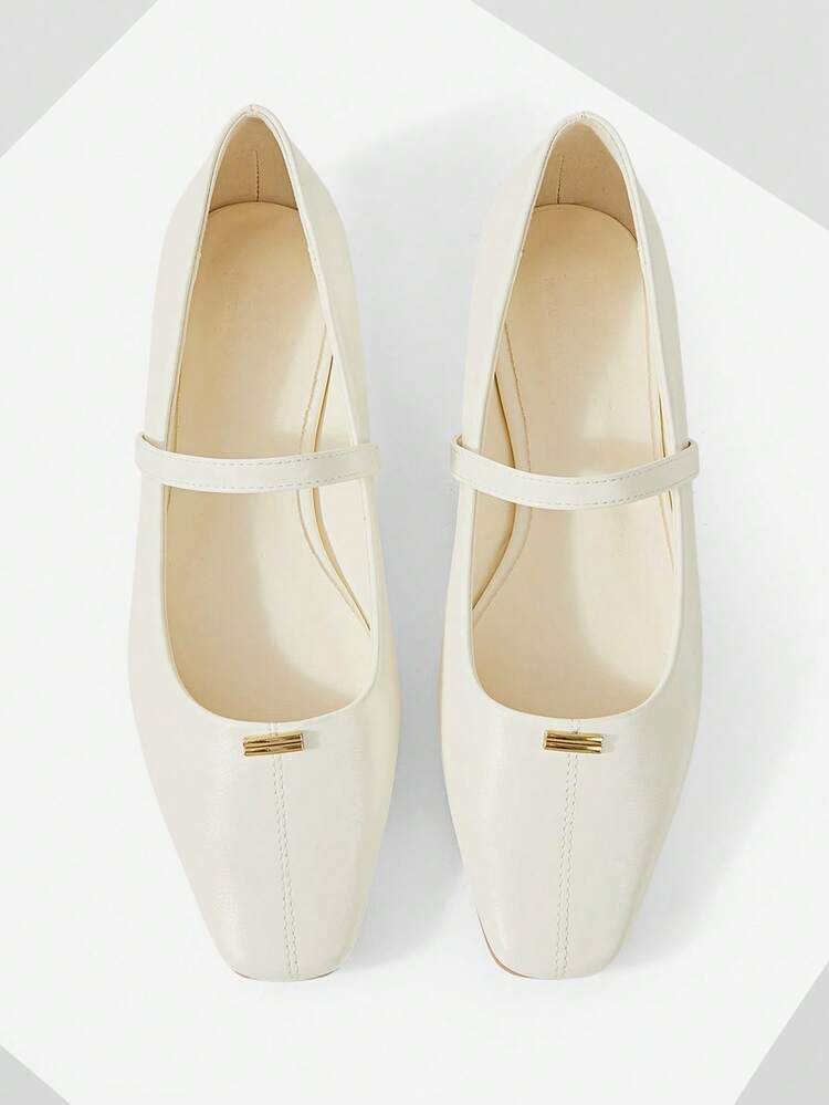 WOMEN'S MINIMALIST METAL DECOR SQUARE TOE FLAT SHOES SPRING SHOES