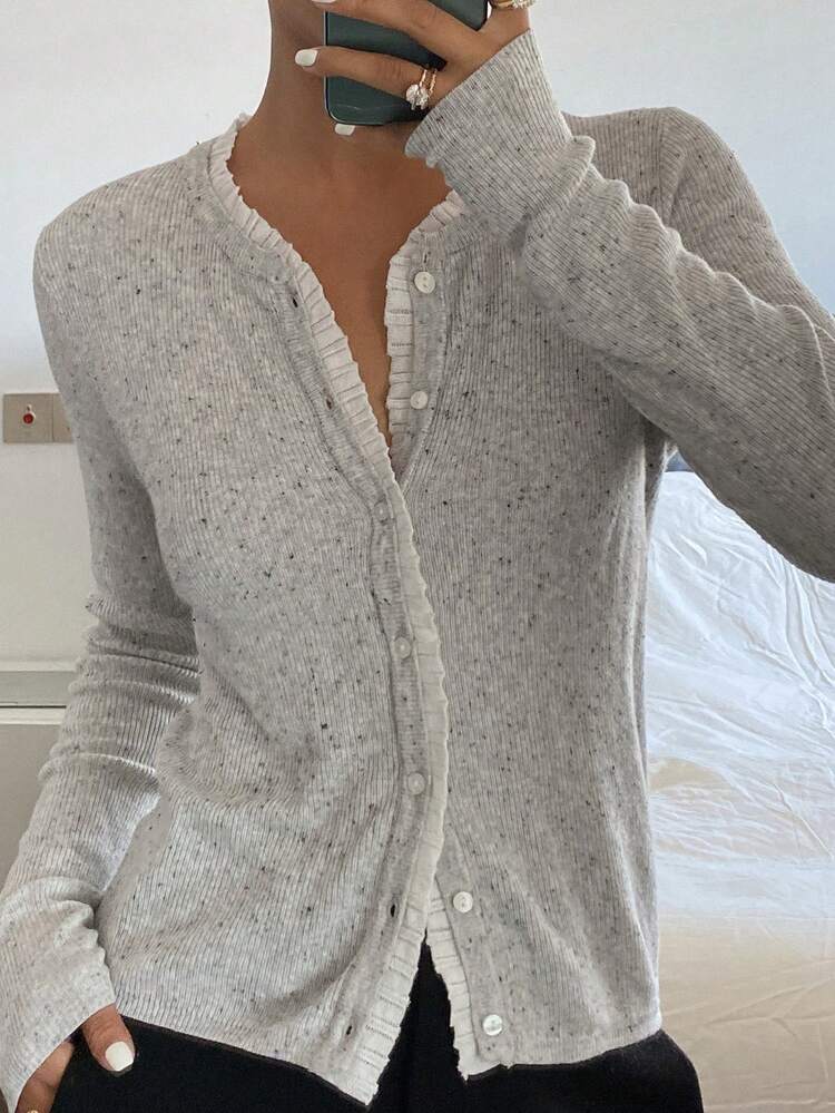 Floral Chiffon Patchwork Lace Splice Long Sleeve Round Neck Casual Vacation Lightweight Knit Cardigan For Women