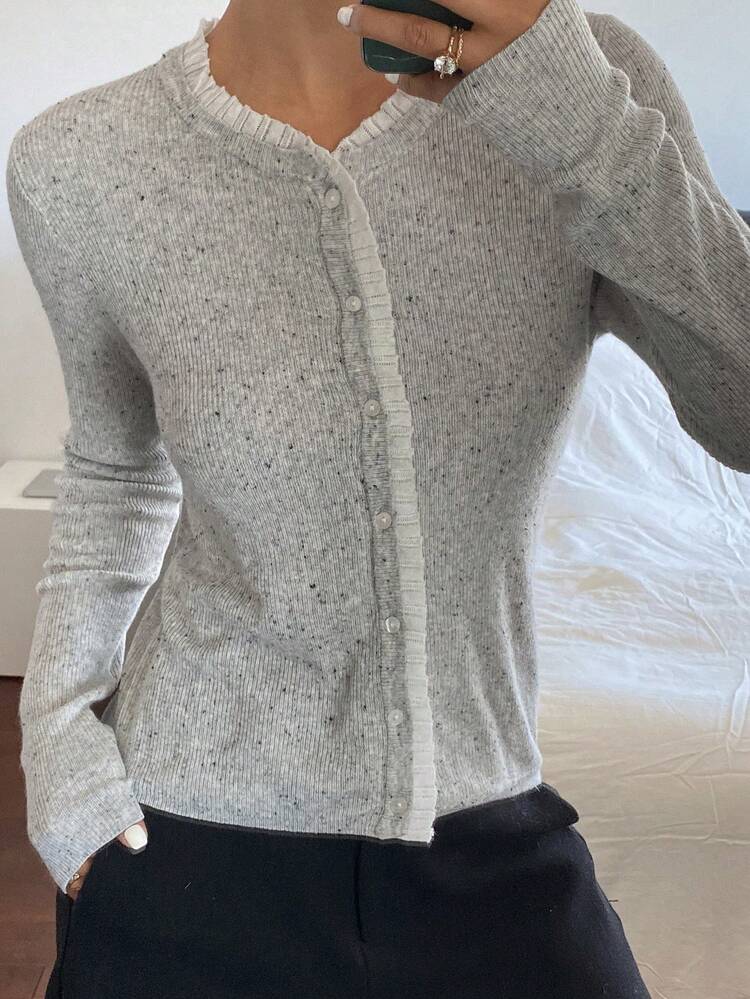 Floral Chiffon Patchwork Lace Splice Long Sleeve Round Neck Casual Vacation Lightweight Knit Cardigan For Women