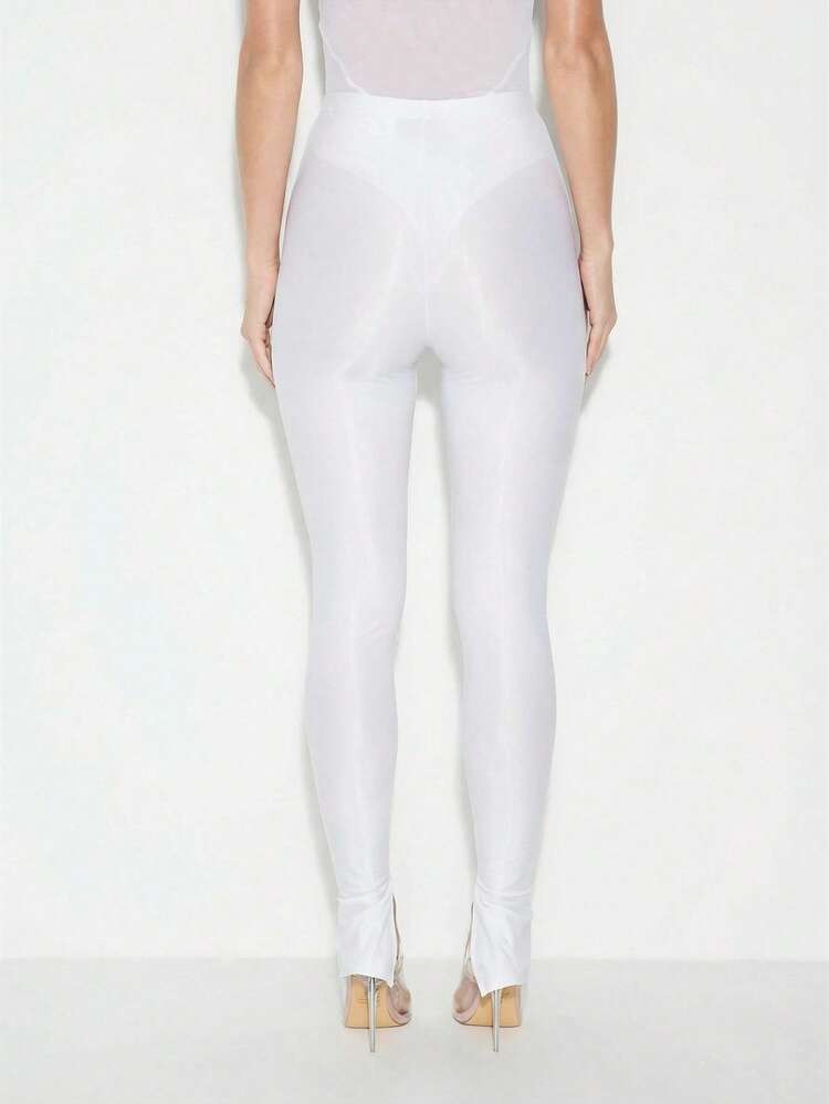 KIZN Mesh Detail Button Hem High Waisted Leggings