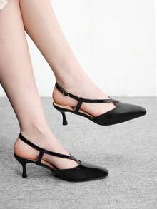 CUCCOO BIZCHIC Women's Shoes Pointed Toe Patent Leather Black Cross Strap Slingback Basic Commuting Wear Daily Thin Heel High Heel Shoes - Black - View 1