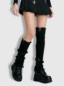 Goth Ống giữ ấm chân thời trang họa tiết da báo dành cho nữ - màu đen - Xem 1