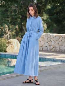 Ontre 女士浅蓝色双色雪纺衬衫，舒适柔软面料，翻领前开襟设计，简约休闲度假风，低调复古高端质感，适合邮轮旅行、中东简约奢华风等各种场合，是商务休闲都市通勤的理想之选，也是高品质机场穿搭，百搭应季单品，度假系列。 - 淺藍色 - 查看 6