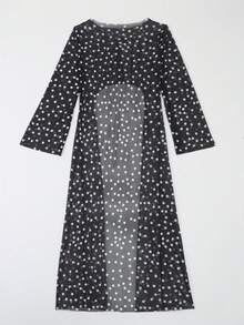 Bonvoyette Swim Vcay New Women's Spring/Summer Beach Vacation Black Base White Polka Dot Mesh Cover-Up - Multicolor - View 3