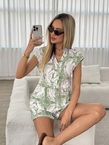 Easowa Combinaison casual sans manches à col V imprimé floral pour femmes - Multicolore - Voir 4