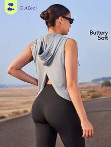 OutZeal Trang phục mùa hè cho nữ: Áo tank top ngoài trời, thích hợp chạy bộ, leo núi, cắm trại, chất liệu mềm mại như lụa, thiết kế xếp ly chéo lưng. - Màu xanh bụi bặm - Xem 1