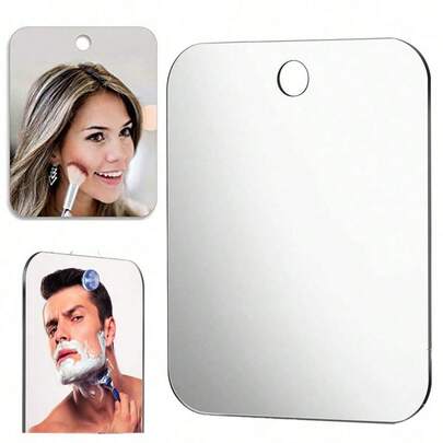 1 Espejo acrílico con ventosa para montaje en pared, espejo de ducha con soporte para maquinilla, unisex, portátil, adecuado para afeitado, maquillaje y otros usos en el baño.
