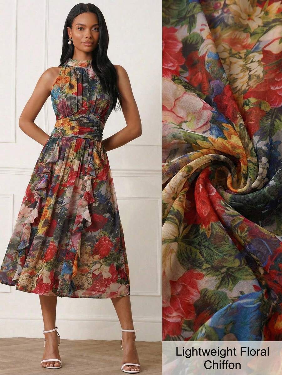 Lilora 女士优雅无袖印花连衣裙 - 彩色 - 查看 1