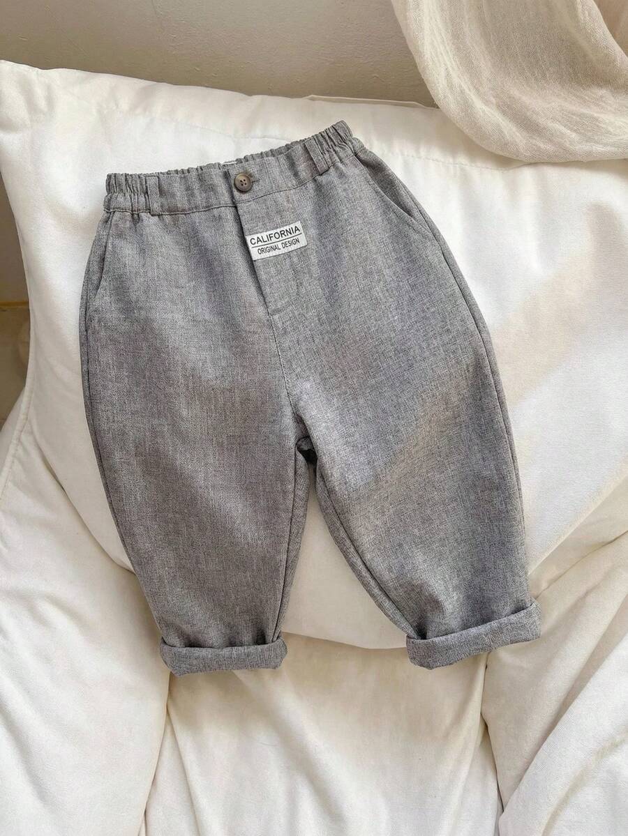 SHEIN 男童字母贴袋宽松休闲裤 - 灰色 - 查看 1