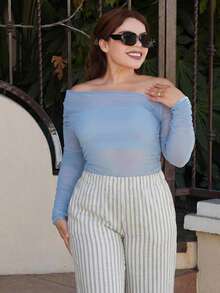 Lupita Cardoza 女款綁帶腰條紋寬腿鬆身休閒長褲 條紋褲 海灘褲 寬腿褲 鬆身長褲 夏季長褲 秋季長褲 秋季女裝 冬季女裝 小個子女款 - 藍白色 - 查看 3