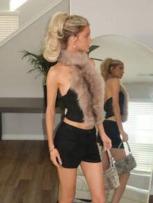 Sydney Algeri Y2K 渐变色毛茸茸拼布透视网眼性感紧身吊带背心 - 彩色 - 查看 5