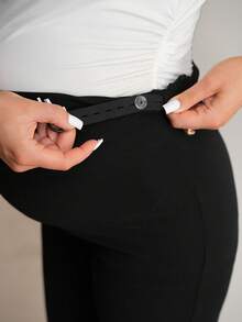 MaterniChic Pregnant Women's Solid Color Slit Hem Elegant Flare Leg Pants Summer - Black - View 7