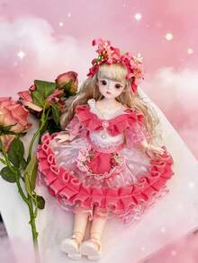 POKOJA LAND POKOJA LAND 1个30厘米乙烯基娃娃玩具洛丽塔时尚衣橱套装，可更换服装，粉色、蓝色、白色，可爱服装收藏，装扮游戏礼物，适合女孩、青少年生日派对拍照道具（非毛绒填充） - 彩色 - 查看 2