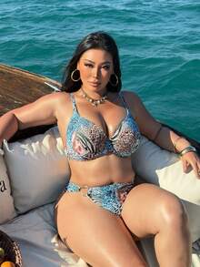 Swim SXY Plus Size Animal Print Fashionable Sexy Swimwear Set - Multicolor - View 6