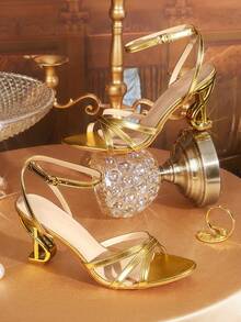 CUCCOO TILAWA Women's Classic Minimalist Fashion High Heel Sandals, Slim Strap High Heel Sandals Suitable For Date, Afternoon Tea, Party, Sexy Outfit - Gold - View 3