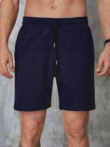RueChic Men Drawstring Waist Shorts - Blue - View 4