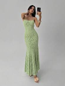 Aloruh Đầm đuôi cá màu trắng trơn, hở lưng, buộc dây, khoét eo dành cho nữ, thích hợp cho mùa xuân/hè, đi nghỉ mát, đám cưới. - màu xanh lá - Xem 6