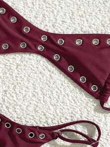 SHEIN Swim 2025新款女士纯色性感抹胸沙滩度假夏季休闲性感泳装套装 - 紫色 - 查看 4
