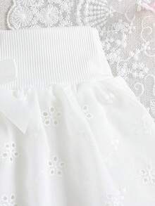 SHEIN Genkimix Kids Baby Girls' Solid Color A-Line Bubble Skirt All White Summer Cute Party Elegant Style Design For Play Daily Activities Or Special Occasions - White - View 7