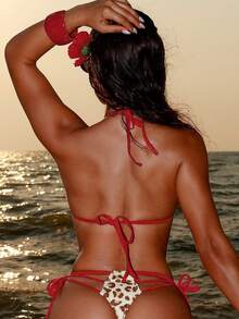 Swim SXY Set Bikini Tanpa Lengan Model Halter Motif Leopard Seksi Terbaru, Pakaian Renang Dua Potong Kombinasi Warna untuk Liburan Pantai - MultiWarna - View 2