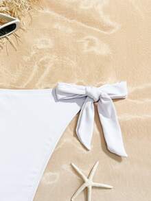 Swim Mod 2026 Spring/Summer Plus Size Swimwear Bottom, Ribbed Fabric, Ocean Shell Decor, Waist Tie Bow, Sexy Resort Beach Swimwear - White - View 7
