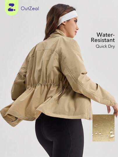OutZeal 女士户外夹克 运动日常 防水 立领 抽绳腰带 带拉链口袋