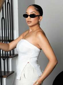 Melissa Matos Áo crop top họa tiết da báo Y2K Subculture dành cho nữ có thiết kế viền xẻ - trắng - Xem 3