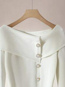 GlowEve Soft & Gentle Off Shoulder Crop Sweater, Fashionable & Versatile, Suitable For Women In Spring/Autumn - Beige - View 3
