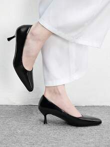 CUCCOO BIZCHIC Women's Pointed Toe Black Patent Leather Fashion Daily Commuter Model Basic Wear Stiletto High Heel Shoes Spring Shoes - Black - View 3