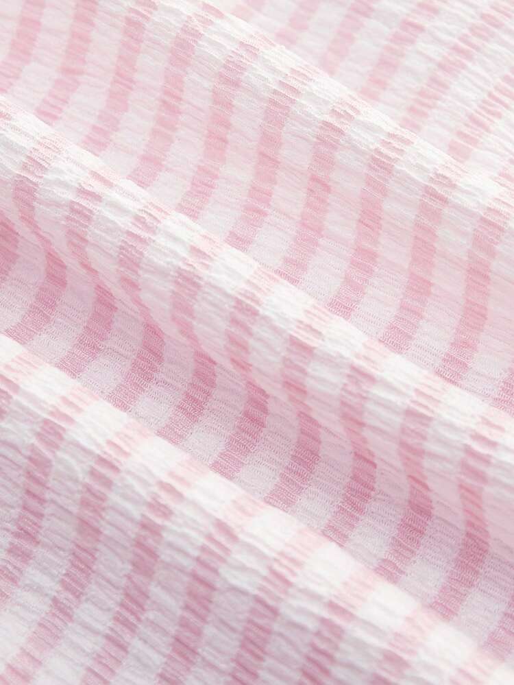 Pink Gingham Check Textured Button Front Fitted Blouse Spring Summer Business Casual Going Out Parisian Style French Style Vacation