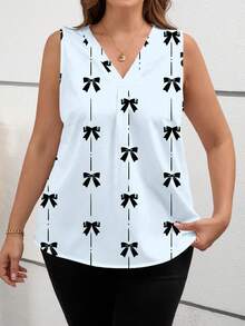 SHEIN Clasi 大码女式V领休闲蝴蝶印花百搭衬衫，适合日常穿着 - 淺藍色 - 查看 4